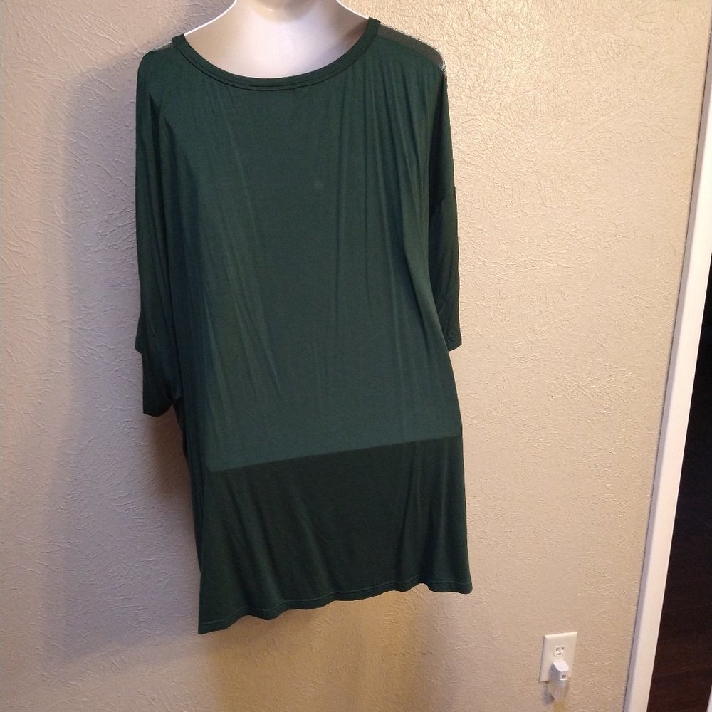 Forest Green Blouse with Lace Cut Outs - Picture 2 of 6